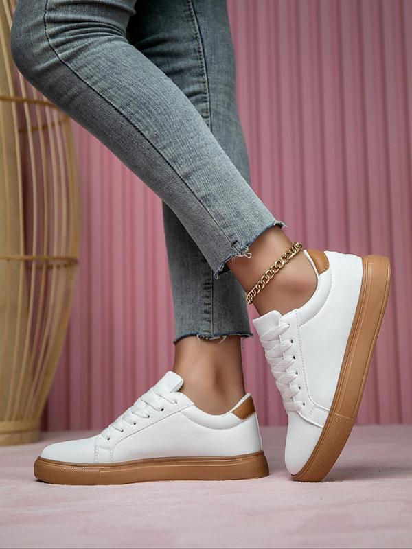 Women's Fashionable Lace Up Low Top Sneakers, Casual Comfortable Solid Color Sports Shoes for Daily Wear, Female All-match Round Toe Skate Shoes for Daily Wear