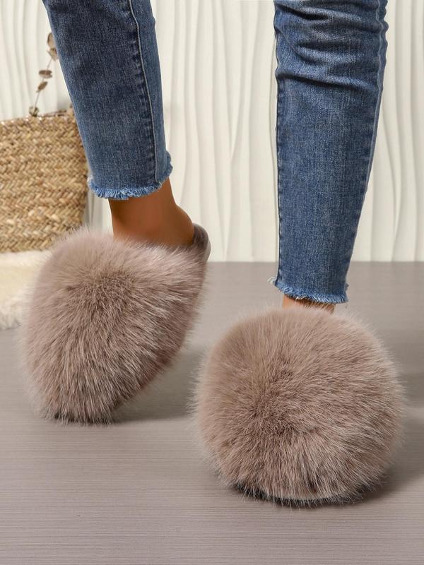 Women's Solid Color Plush Slippers, Casual Soft Comfortable Home Slippers, Warm Slippers for Indoor & Outdoor Use for Fall & Winter