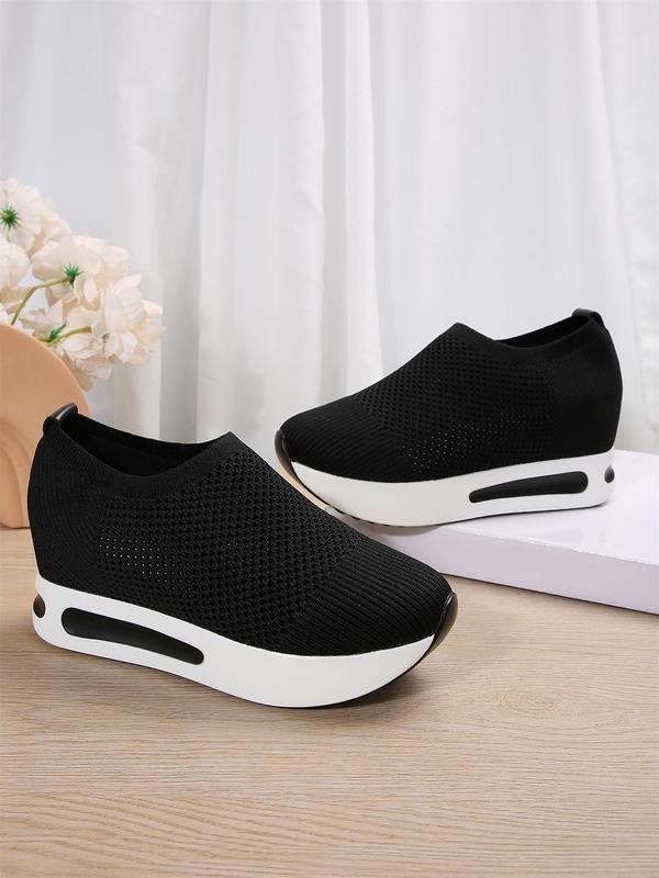 Women's Mesh Breathable Lightweight Slip on Sneakers, Casual Comfortable Sports Running Shoes for Women, All-match Round Toe Wedge Sneakers for Daily Wear