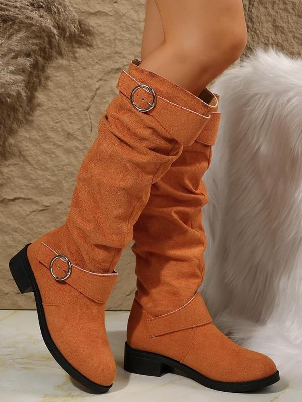 Women's Fashionable Solid Color Knee High Boots, Casual Comfortable  Slouchy Boots  for Fall & Winter, Female All-match Trendy Shoes for Daily Wear