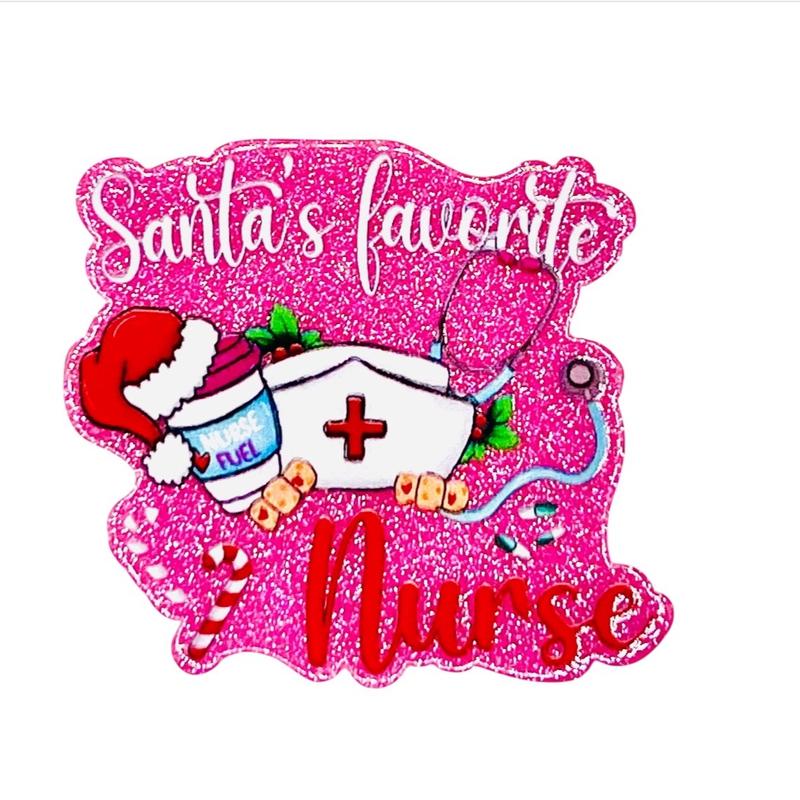 Santa’s Favorite Nurse Glitter Flatback Set of 2 for Badgereels