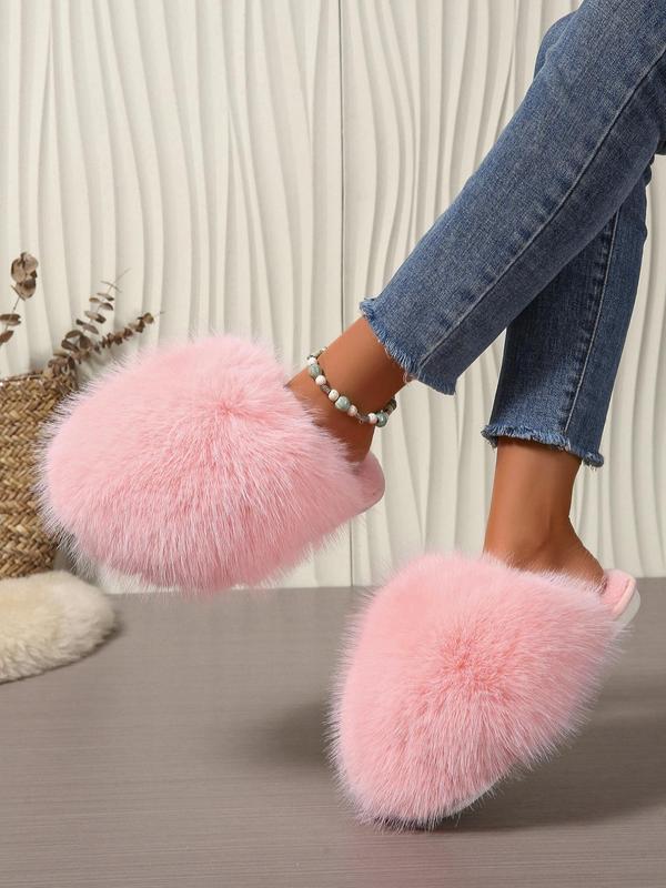 Women's Solid Color Plush Slippers, Casual Soft Comfortable Home Slippers, Warm Slippers for Indoor & Outdoor Use for Fall & Winter