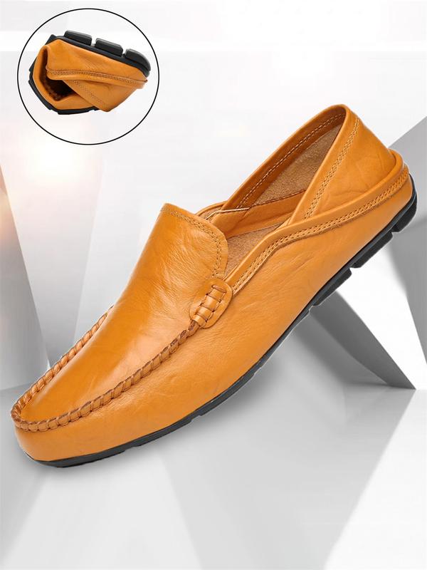 Men's Business Solid Color Slip-on Loafers, Fashionable Round Toe Flat Shoes for Daily Wear, Casual Comfortable Shoes for Men