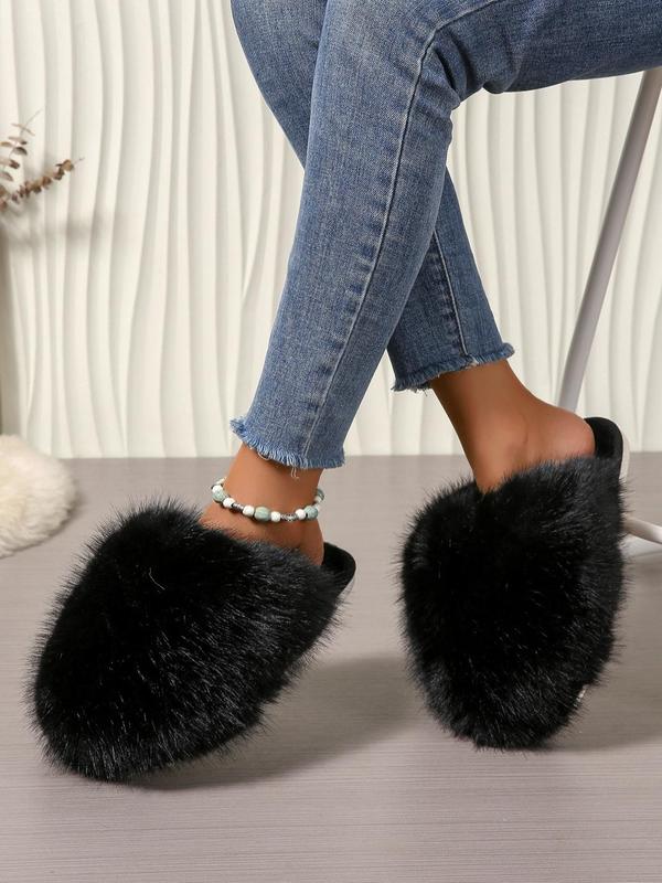 Women's Solid Color Plush Slippers, Casual Soft Comfortable Home Slippers, Warm Slippers for Indoor & Outdoor Use for Fall & Winter