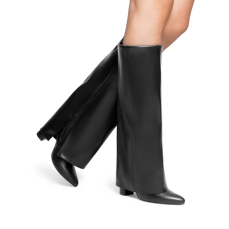 DREAM PAIRS Women's Knee High Boots Fold Over Chunky High Heels Long Boots Zipper Pointed Toe Dress Tall Boots Party Fashion Boots