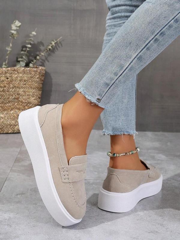 Women's Fashionable Solid Color Loafers, 2024 New Style Casual Comfortable Non-slip Walking Shoes, Female All-match Round Toe Shoes for Daily Wear