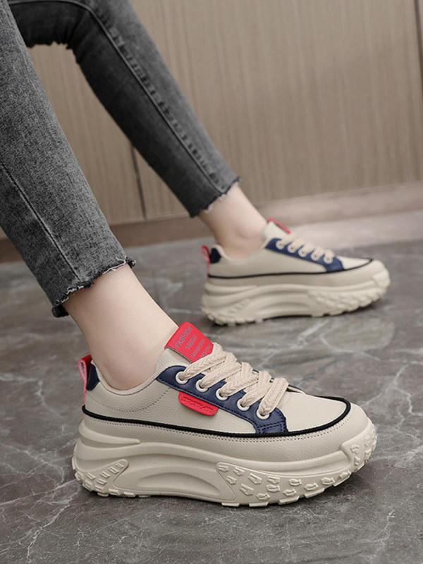 Women's Fashion Colorblock Lace Up Low Top Sneakers, Casual Comfortable Platform Sports Shoes for Daily Wear, Perfect for Students and Outdoor Sports