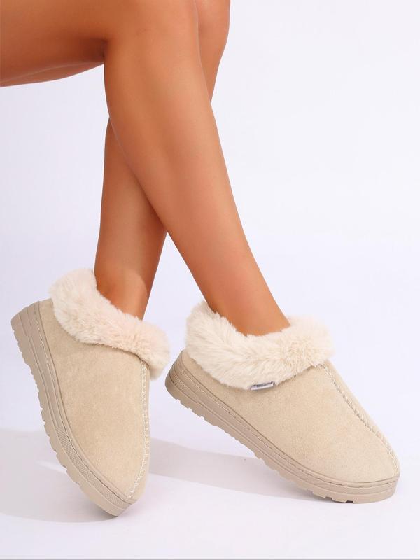 Women's Solid Color Plush Lining Slip on Snow Boots, Casual Comfortable Home Slippers, Warm Shoes for Indoor & Outdoor Wear