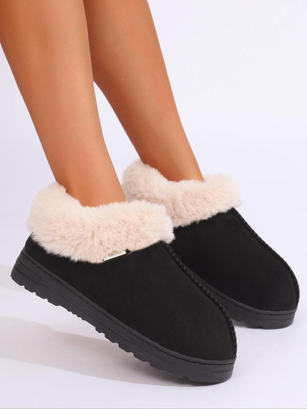 Women's Solid Color Plush Lining Slip on Snow Boots, Casual Comfortable Home Slippers, Warm Shoes for Indoor & Outdoor Wear