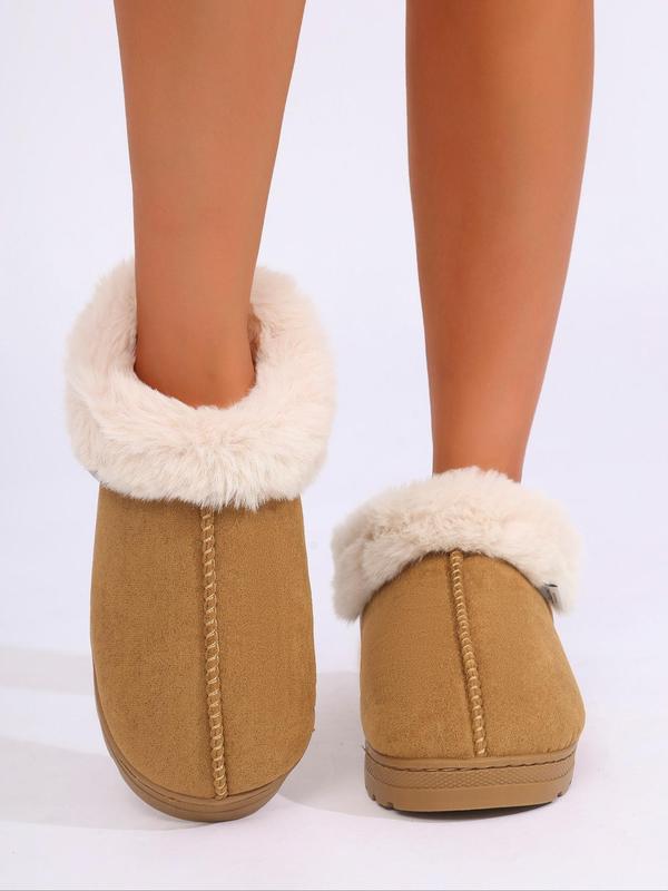 Women's Solid Color Plush Lining Slip on Snow Boots, Casual Comfortable Home Slippers, Warm Shoes for Indoor & Outdoor Wear