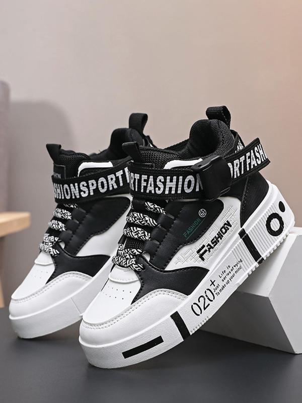 Men's Fashionable Letter Print Lace Up High Top Sneakers, Casual Comfortable Sports Shoes for Daily Wear, Male All-match Round Toe Shoes for Daily Wear