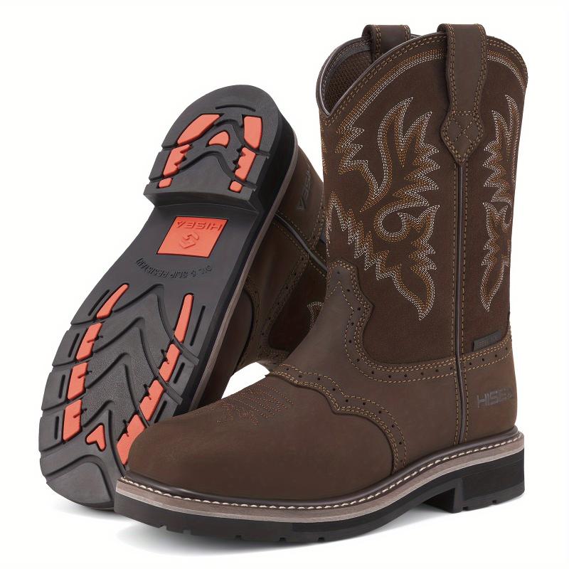 Men's Western Cowboy Steel Toe Work Boots - Industrial & Construction Boots with Square Toe, Soft Toe Option, and Safety Features for Heavy-Duty Protection and Comfort gift Closed Walking Shoes Footwear