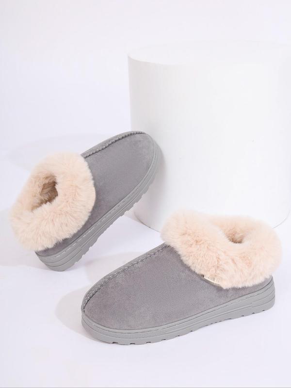 Women's Solid Color Plush Lining Slip on Snow Boots, Casual Comfortable Home Slippers, Warm Shoes for Indoor & Outdoor Wear