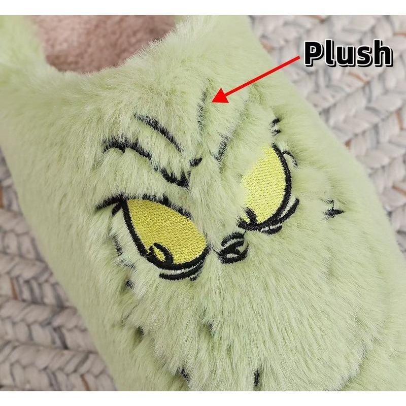 Thanksgiving shoes Daily delivery Unisex Cute Green Monster Design Soft Plush Casual Comfortable Home Slipers Shoes For Fall Winter, Christmas Indoor or Outdoor winter slipper indoor comfort Design Plush Slippers Design Fluffy Slippers   Footwear