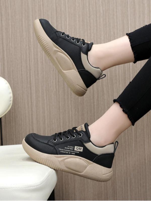 Women's Fashionable Colorblock Patchwork Lace Up Platform Sneakers, Casual Comfortable Sports Shoes for Daily Wear, Perfect for Students and Outdoor Sports