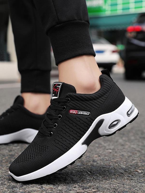 Men's Fashionable Letter Label Design Lace Up Low Top Sneakers, Casual Breathable Comfortable Sports Running Shoes, Male All-match Round Toe Shoes for Daily Wear