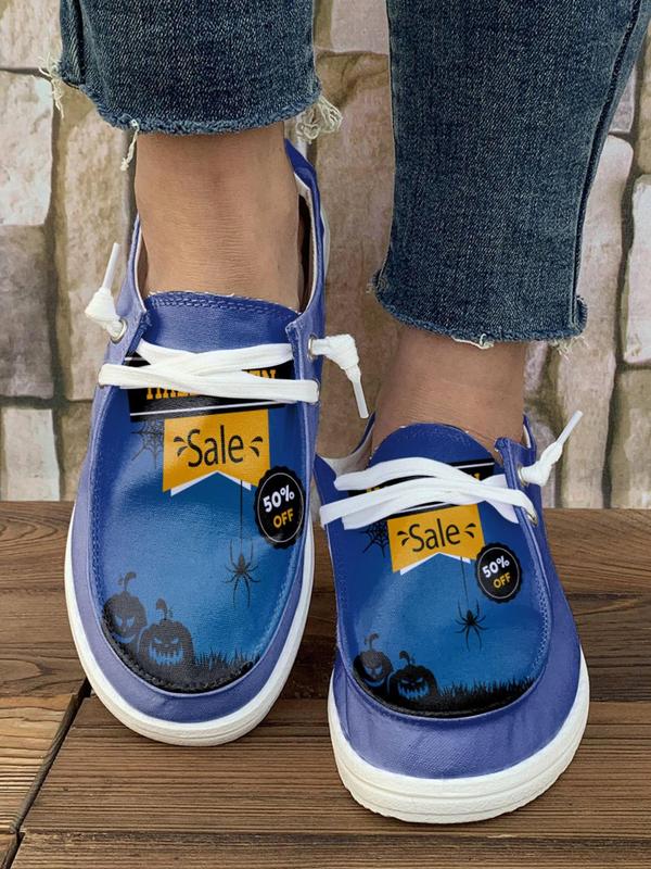 Women's Lace Up Low Top Sneakers, Casual Comfortable Lightweight Canvas Shoes, Female All-match Round Toe Shoes for Daily Wear As Halloween Gift