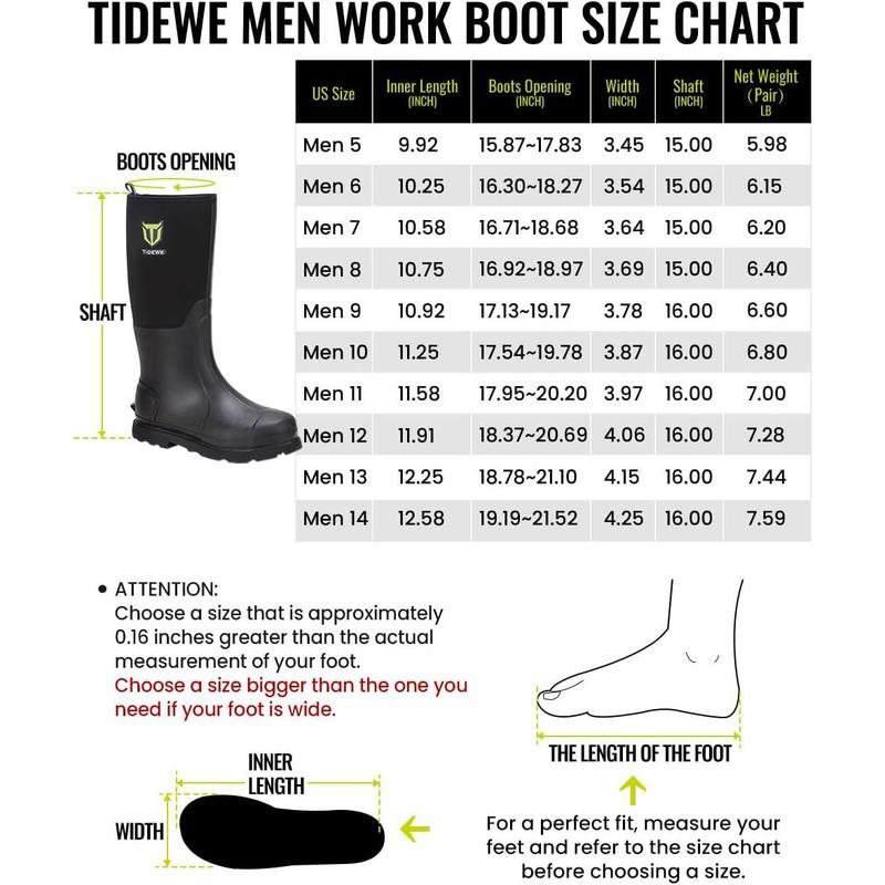 Rubber Work Boot for Men with Steel Shank, Waterproof Anti Slip Hunting Boot, Warm 6mm Neoprene Hunting Mud Boot, Sturdy Black Rubber Boot for Farming, Gardening, Fishing, Size 6-14