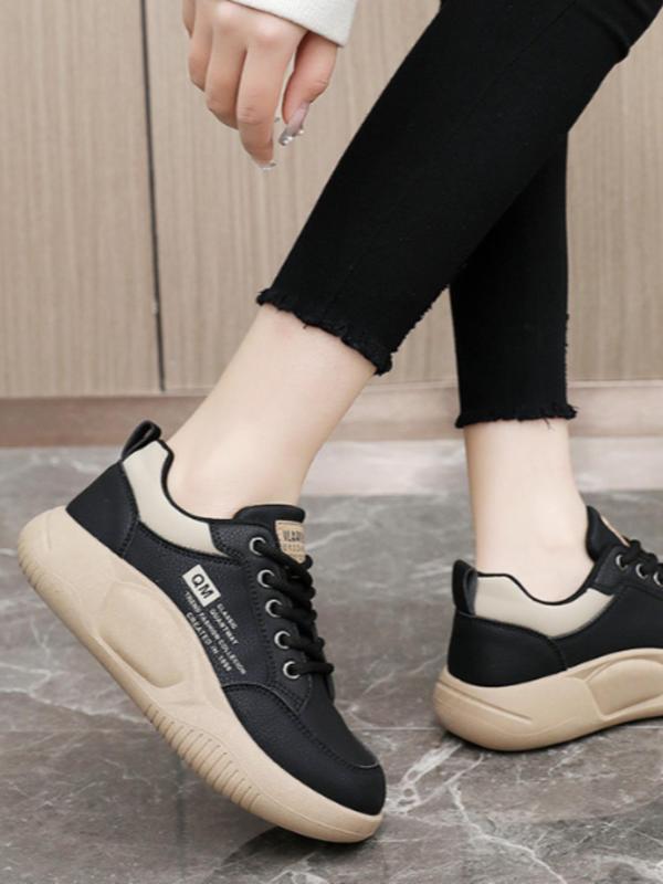 Women's Fashionable Colorblock Patchwork Lace Up Platform Sneakers, Casual Comfortable Sports Shoes for Daily Wear, Perfect for Students and Outdoor Sports