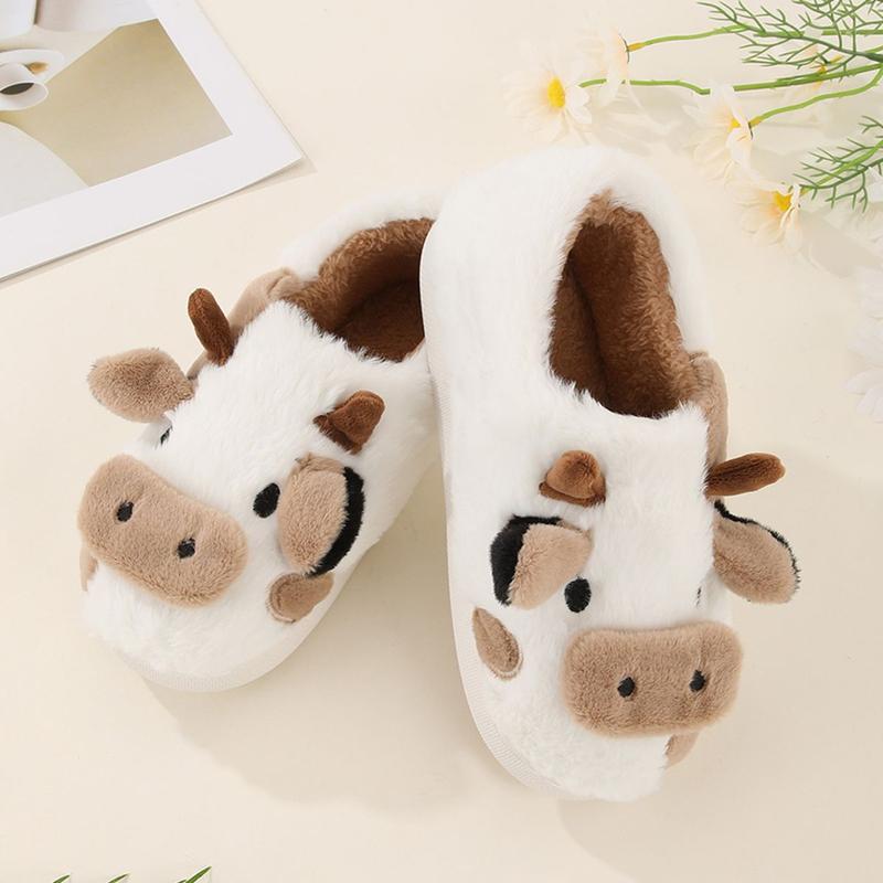 Winter Indoor Outdoor Slippers for Women Cartoon Cow Slippers Funny Novelty Soft Warm Slider