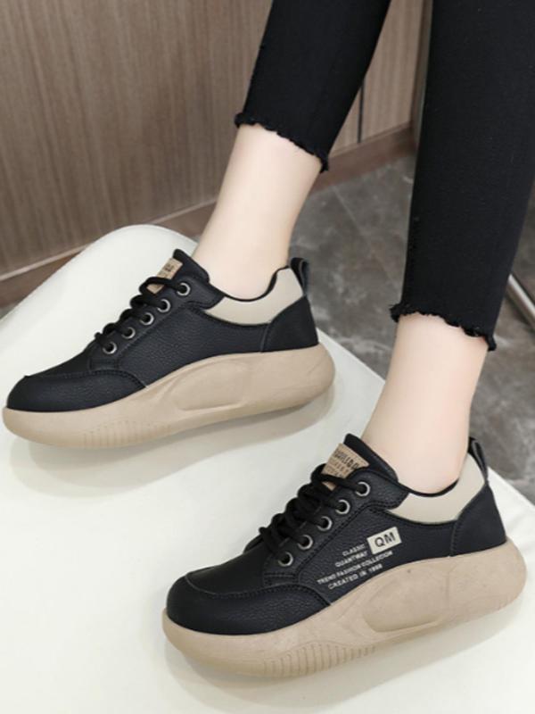 Women's Fashionable Colorblock Patchwork Lace Up Platform Sneakers, Casual Comfortable Sports Shoes for Daily Wear, Perfect for Students and Outdoor Sports