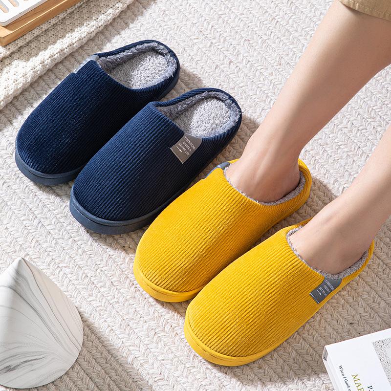 Unisex-Adult Winter Slippers Thickened Cotton Indoor Shoes Striped Fabric Slippers with Slip-On Sole for Winter Women Footwear Girl Walking Shoes