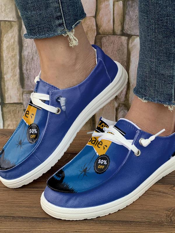 Women's Lace Up Low Top Sneakers, Casual Comfortable Lightweight Canvas Shoes, Female All-match Round Toe Shoes for Daily Wear As Halloween Gift