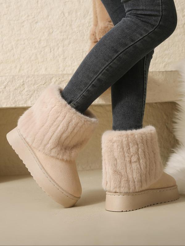 Women's Solid Color Fluffy Lined Snow Boots, Casual Comfortable Warm Boots for Fall & Winter, Female All-match Round Toe Shoes for Daily Wear