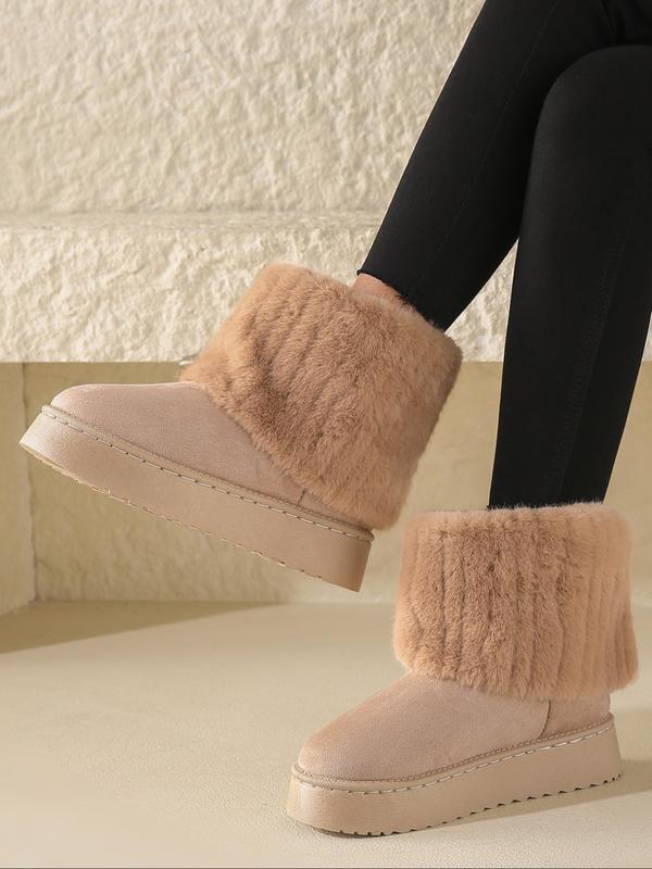 Women's Solid Color Fluffy Lined Snow Boots, Casual Comfortable Warm Boots for Fall & Winter, Female All-match Round Toe Shoes for Daily Wear