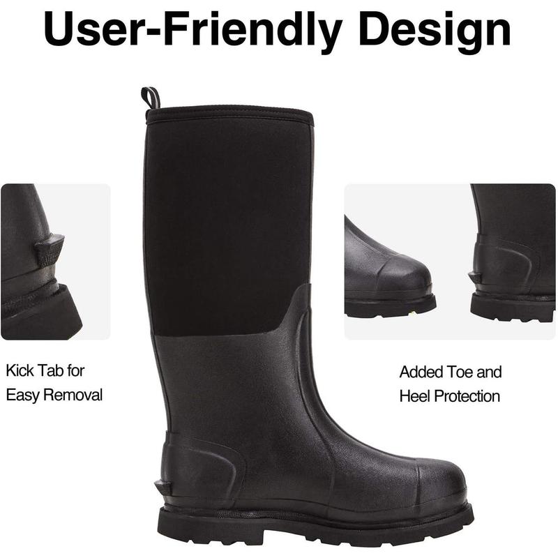 Rubber Work Boot for Men with Steel Shank, Waterproof Anti Slip Hunting Boot, Warm 6mm Neoprene Hunting Mud Boot, Sturdy Black Rubber Boot for Farming, Gardening, Fishing, Size 6-14