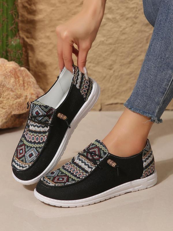 Women's Ethnic Pattern Lace Up Low Top Sneakers, Casual Comfortable Walking Shoes for Daily Wear, Female All-match Round Toe Shoes for Daily Wear