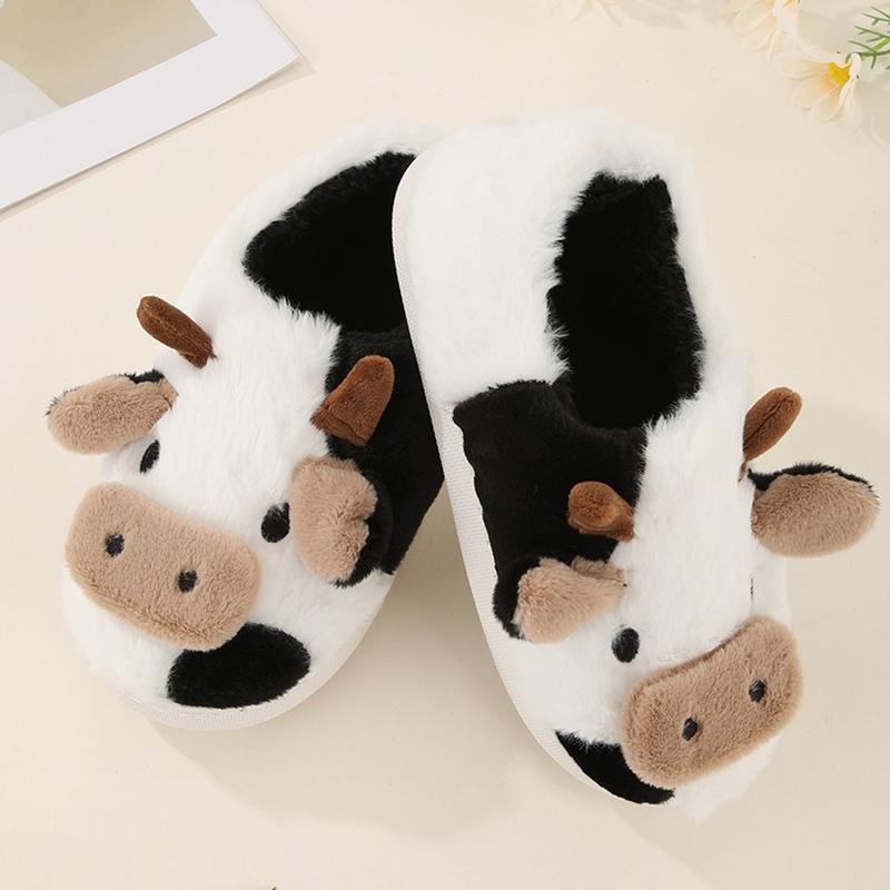 Winter Indoor Outdoor Slippers for Women Cartoon Cow Slippers Funny Novelty Soft Warm Slider