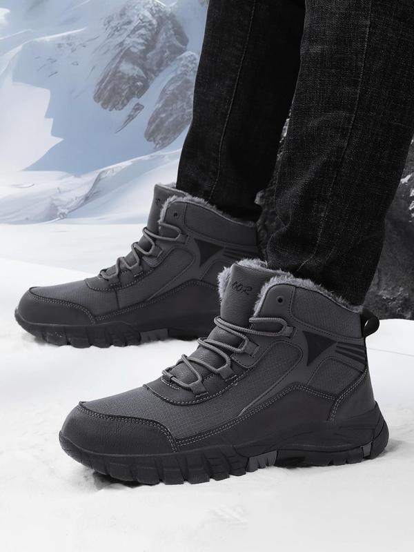 Men's Solid Color Lace Up Snow Boots, 2024 New Style Warm & Comfortable Outdoor Non-slip Winter Boots, Anti-cold Snow Boots for Fall & Winter