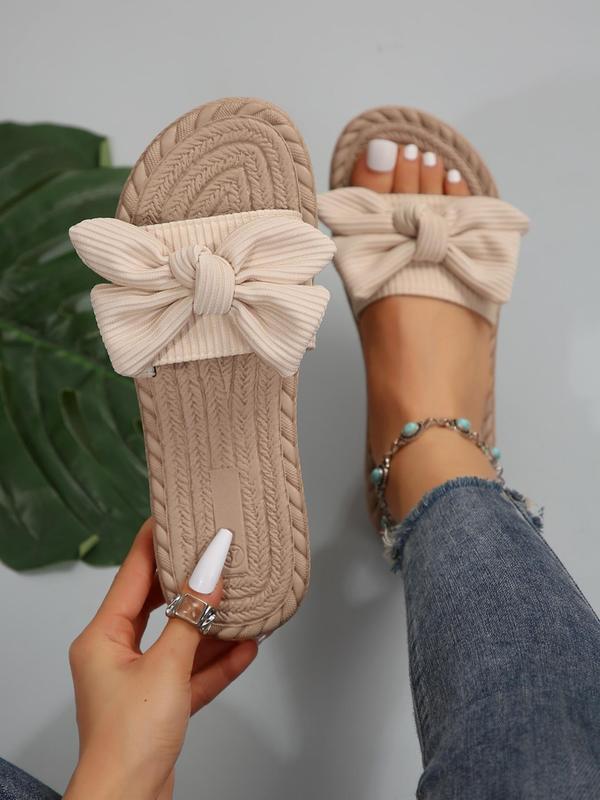 Women's Bow Decor Flat Sandals, Casual Boho Style Open Toe Flat Sandals for Summer, Lightweight Breathable Non-slip Slippers for Beach Vacation