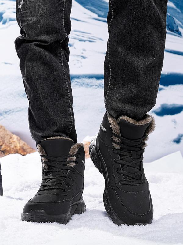 Men's Casual Contrast Faux Fur Lined Snow Boots, Warm Ankle Boots for Outdoor Activities, Male All-match Round Toe Boots for Daily Wear