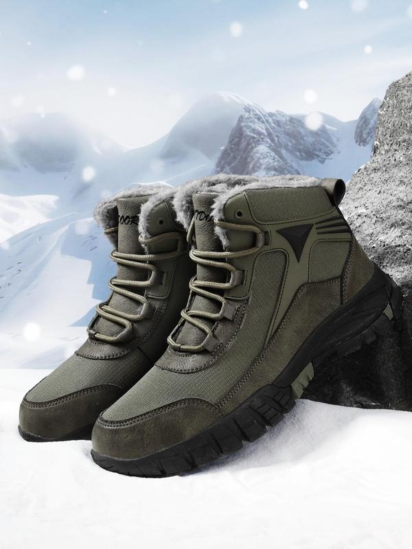 Men's Solid Color Lace Up Snow Boots, 2024 New Style Warm & Comfortable Outdoor Non-slip Winter Boots, Anti-cold Snow Boots for Fall & Winter