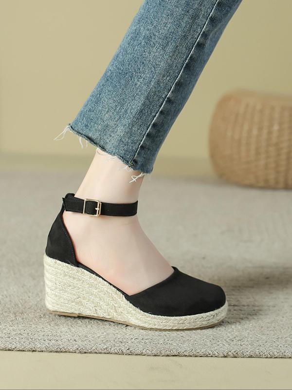 Women's Wedge Ankle Strap Sandals for Spring, Summer Boho Style Solid Color Wedge Platform Sandals for Beach Vacation, Back To School Wedge Heel Woven Walking Shoes for Footwear