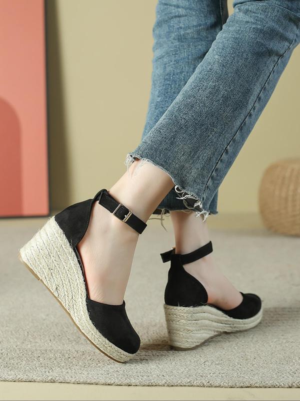 Women's Wedge Ankle Strap Sandals for Spring, Summer Boho Style Solid Color Wedge Platform Sandals for Beach Vacation, Back To School Wedge Heel Woven Walking Shoes for Footwear