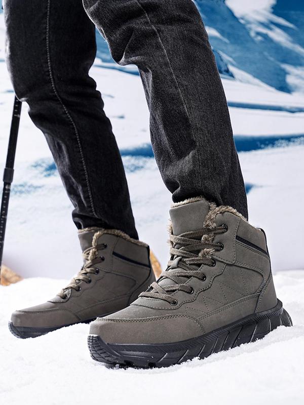 Men's Casual Contrast Faux Fur Lined Snow Boots, Warm Ankle Boots for Outdoor Activities, Male All-match Round Toe Boots for Daily Wear