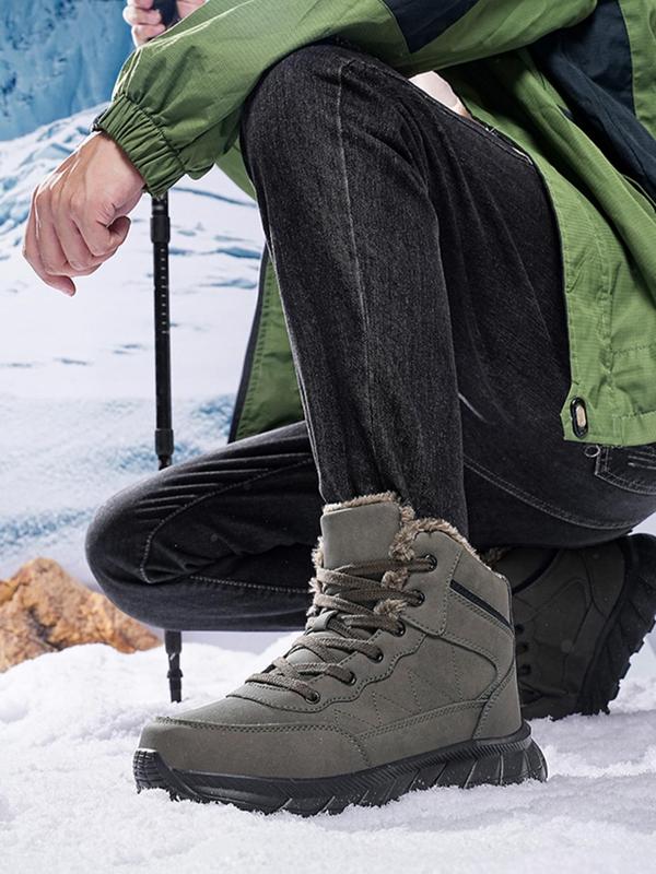 Men's Casual Contrast Faux Fur Lined Snow Boots, Warm Ankle Boots for Outdoor Activities, Male All-match Round Toe Boots for Daily Wear