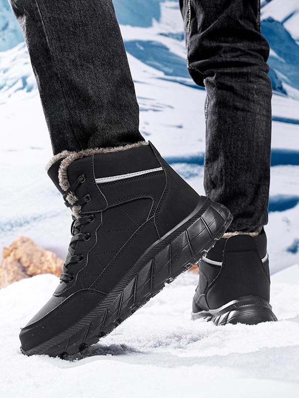 Men's Casual Contrast Faux Fur Lined Snow Boots, Warm Ankle Boots for Outdoor Activities, Male All-match Round Toe Boots for Daily Wear