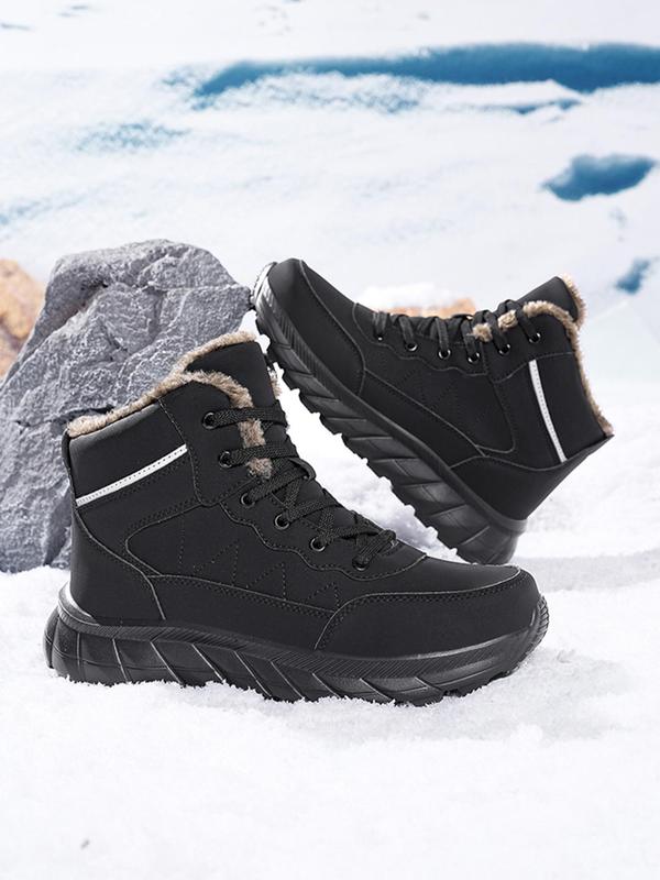 Men's Casual Contrast Faux Fur Lined Snow Boots, Warm Ankle Boots for Outdoor Activities, Male All-match Round Toe Boots for Daily Wear