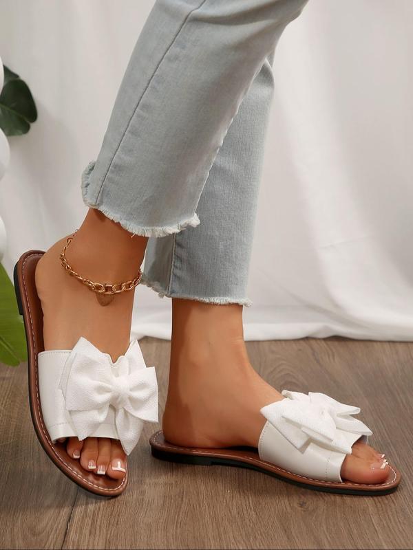 Women's Elegant Bowknot Design Slide Sandals, Fashionable Open Toe Flat Sandals for Beach, Casual Versatile Shoes for Daily Wear