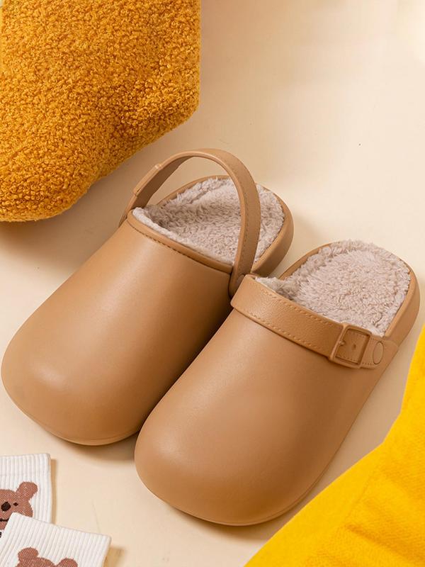 Women's Solid Color Waterproof Plush Lining Slippers, Casual Soft Comfortable Home Slippers for Indoor & Outdoor Wear, Fluffy Winter House Shoes for Daily Wear