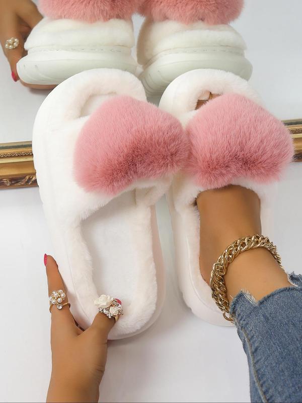 2024 Cute Heart Design Plush House Fluffy Designer Slide, Soft Comfy House Slippers Sandals, Warm Slippers for Indoor & Outdoor Use, Girl's Comfort Walking Shoes, Slippers for Women Back To School