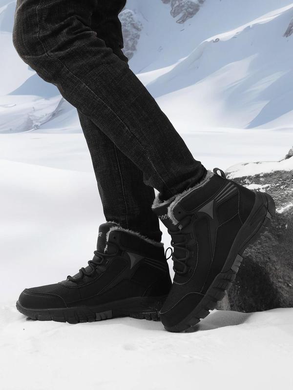 Men's Solid Color Lace Up Snow Boots, 2024 New Style Warm & Comfortable Outdoor Non-slip Winter Boots, Anti-cold Snow Boots for Fall & Winter