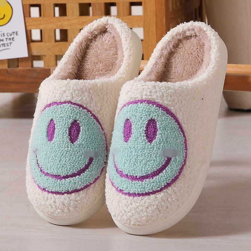 Mushroom Explosion Winter Smiley Heart Cotton Slippers Female Wholesale Indoor Home Rainbow Plush Warm Slippers