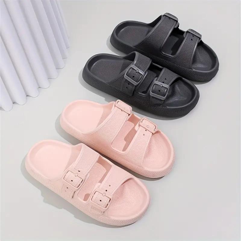 Pillow Slippers , Cloud Slides Double Buckle Adjustable ， EVA Ultra Cushion Sandals Footwear Girl Women Shoe Comfort