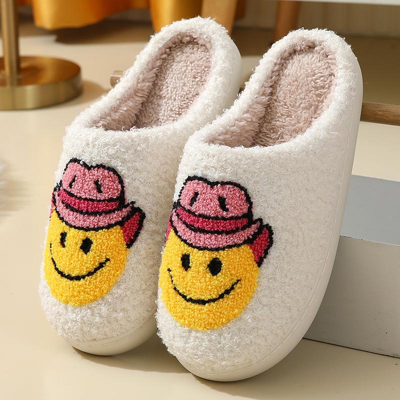 Mushroom Explosion Winter Smiley Heart Cotton Slippers Female Wholesale Indoor Home Rainbow Plush Warm Slippers