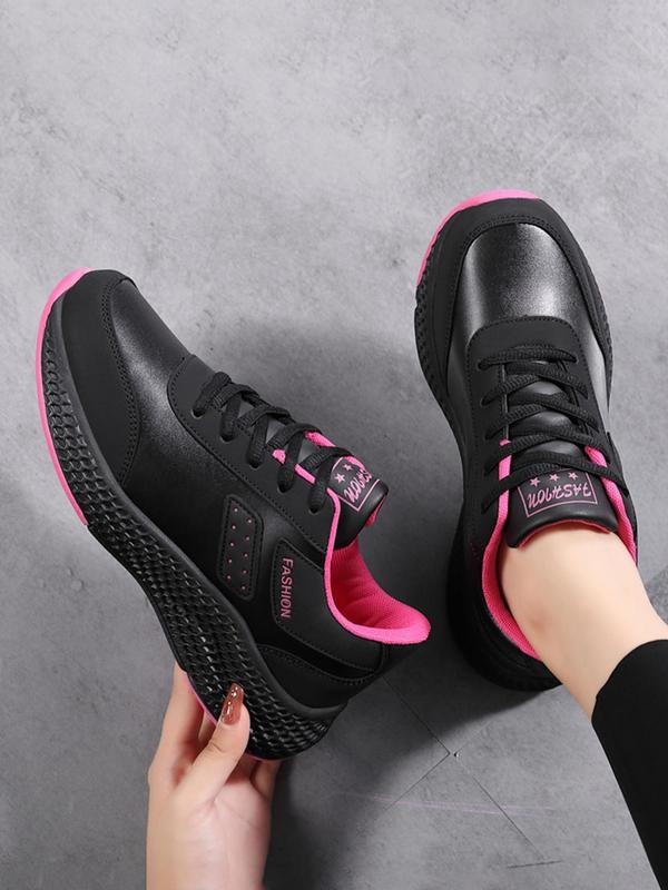 Sporty Women's Letters Print Lace Up Sports Running Shoes, Fashionable Comfortable Breathable Waterproof Outdoor Sneakers, Female All-Match Round Toe Shoes for Daily Wear